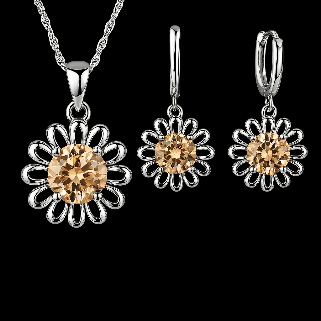 Elegant 925 Sterling Silver Wedding Jewelry Set – Necklace & Hoop Earrings