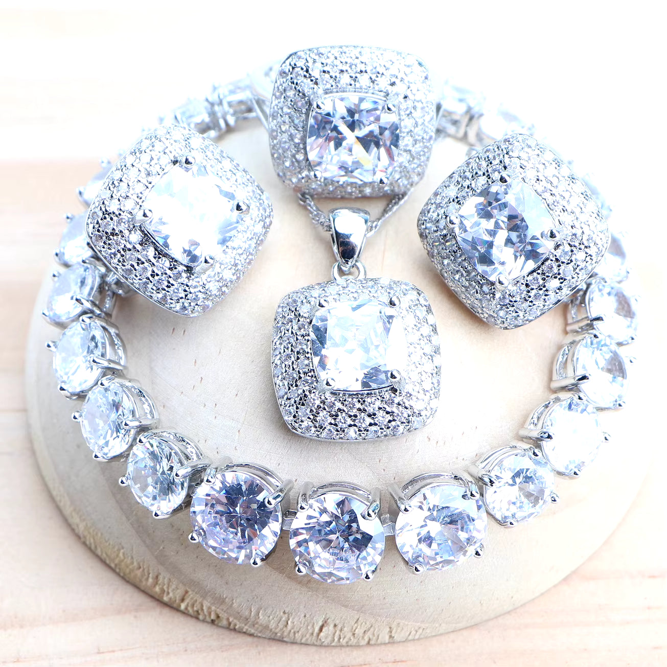 Purple Zirconia Women Bridal Jewelry Sets Silver 925 Fine Costume Jewellery Wedding Earrings Rings Bracelets Pendant Necklace