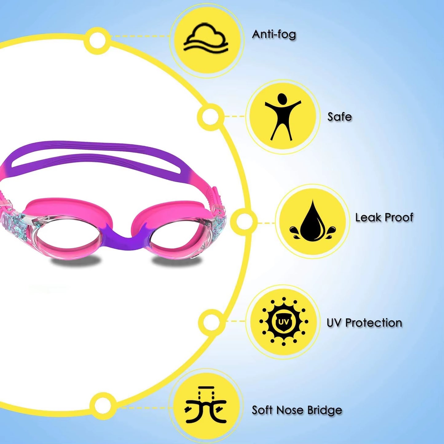Swimming Goggles for Kids Youth Age 3-14 Years Old Anti-Fog 100% UV Protection Clear Vision No Leaking Quick Adjustable Strap