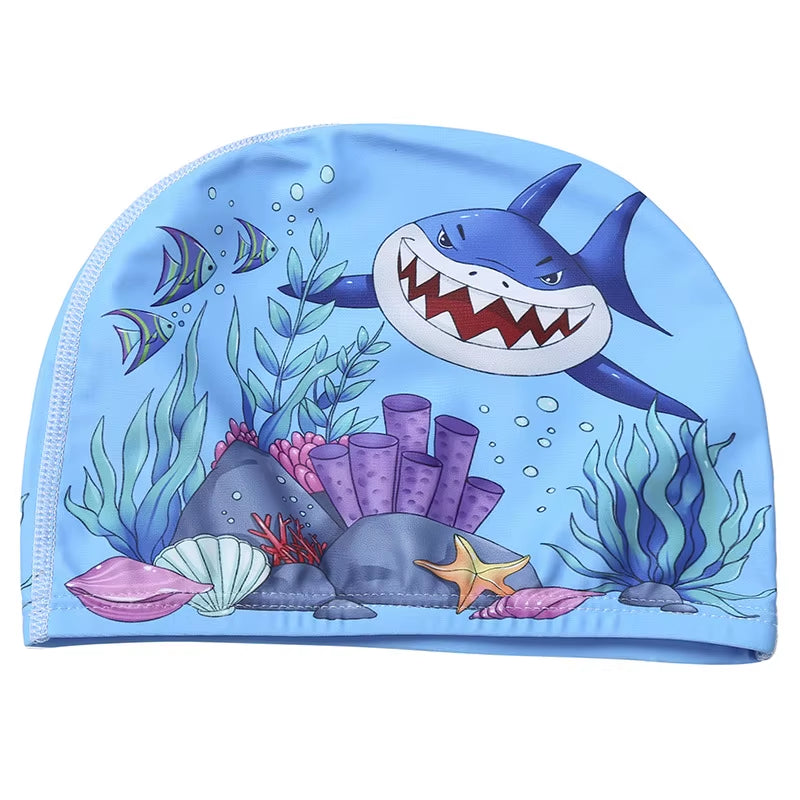 Children Cartoon Swimming Cap Kids Elastic Fabric Swiming Pool Water Sport Protect Ears Hat Swim Bathing Hats Caps Boys Girls