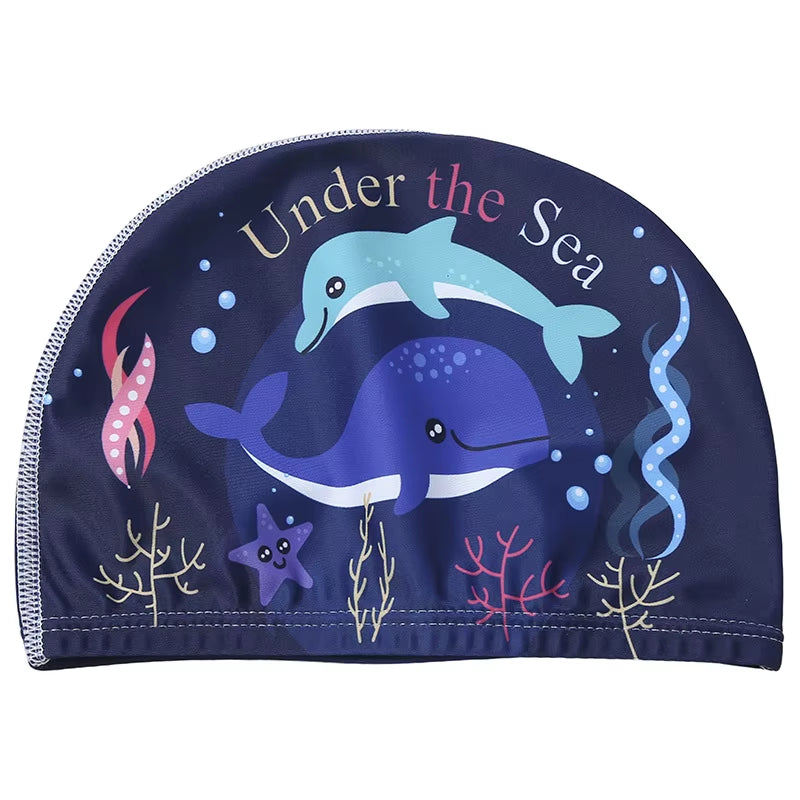 Children Cartoon Swimming Cap Kids Elastic Fabric Swiming Pool Water Sport Protect Ears Hat Swim Bathing Hats Caps Boys Girls