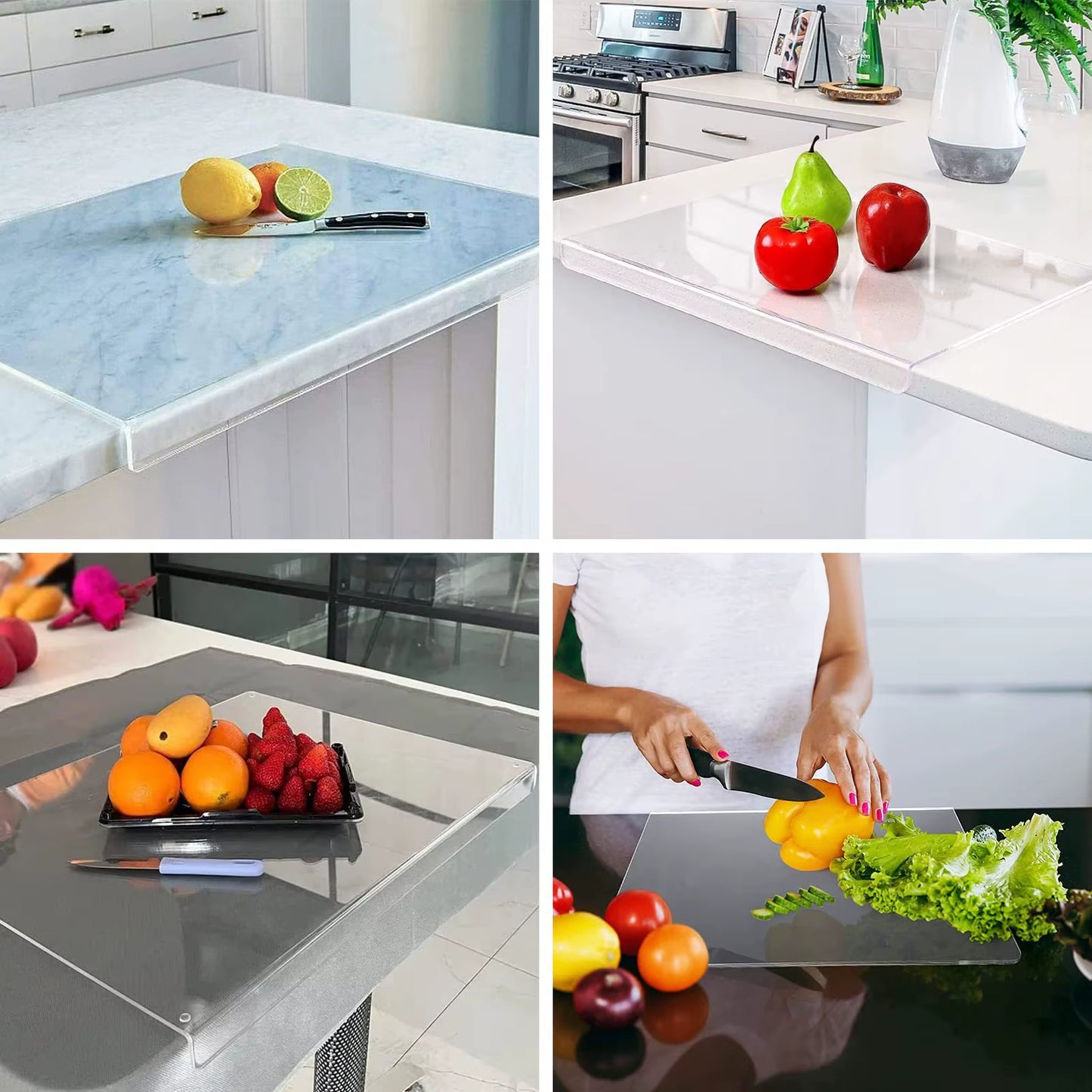 Acrylic Transparent Cutting Board with Lip Anti-Slip Kitchen Cutting Chopping Boards Counter Countertop Protector Kitchen Gadget