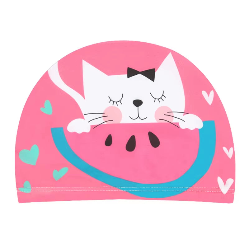 Children Cartoon Swimming Cap Kids Elastic Fabric Swiming Pool Water Sport Protect Ears Hat Swim Bathing Hats Caps Boys Girls