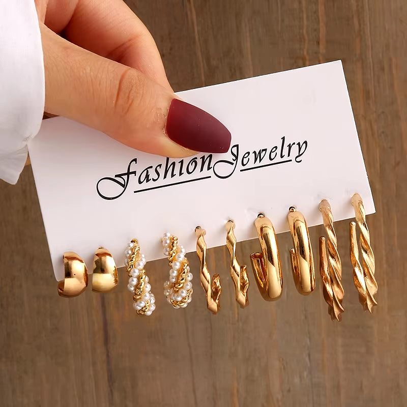 Gold Vintage Pearl Earrings Set for Women