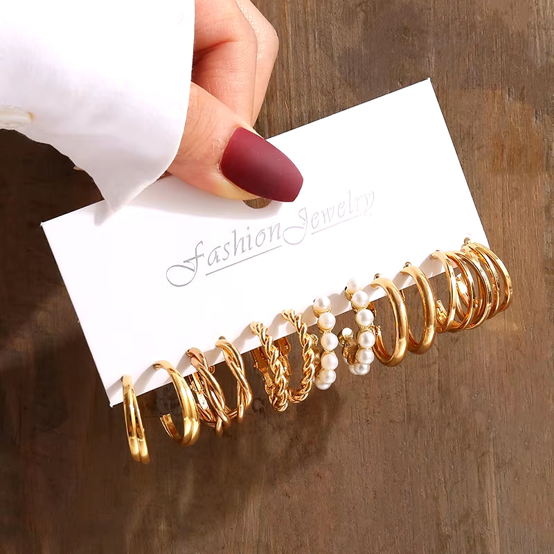 Gold Vintage Pearl Earrings Set for Women