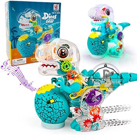 Transparent Toy Car for Kids Electronic Light Sound Music Electric Gear Dinosaur Toys for Toddlers Boys Educational Crawling Toy