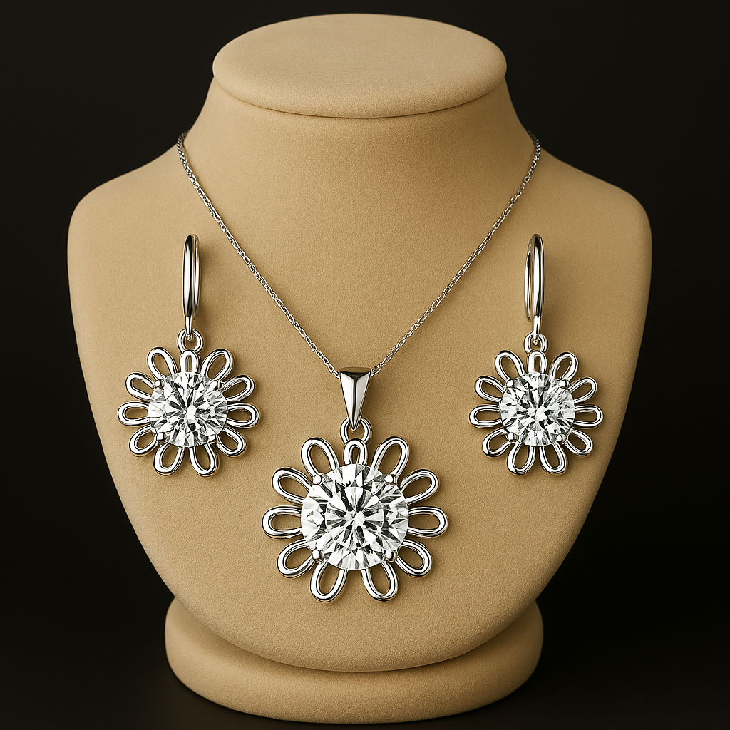 Elegant 925 Sterling Silver Wedding Jewelry Set – Necklace & Hoop Earrings