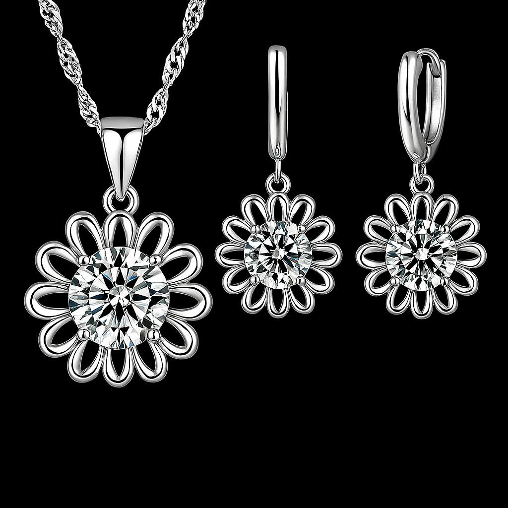Elegant 925 Sterling Silver Wedding Jewelry Set – Necklace & Hoop Earrings