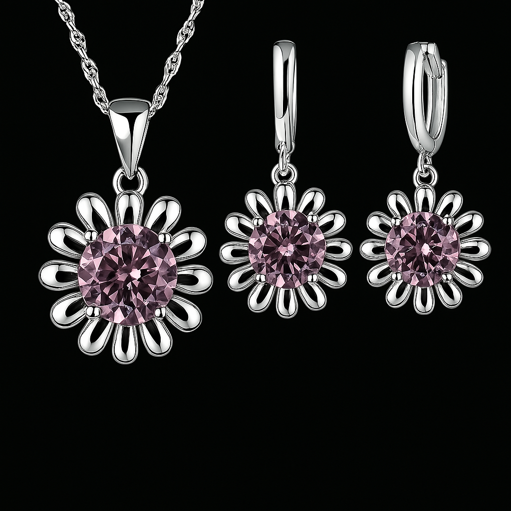 Elegant 925 Sterling Silver Wedding Jewelry Set – Necklace & Hoop Earrings