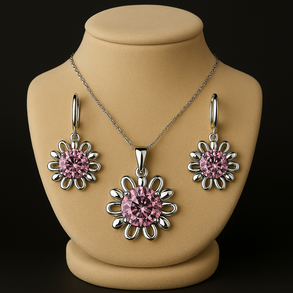 Elegant 925 Sterling Silver Wedding Jewelry Set – Necklace & Hoop Earrings