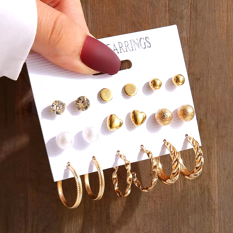Gold Vintage Pearl Earrings Set for Women