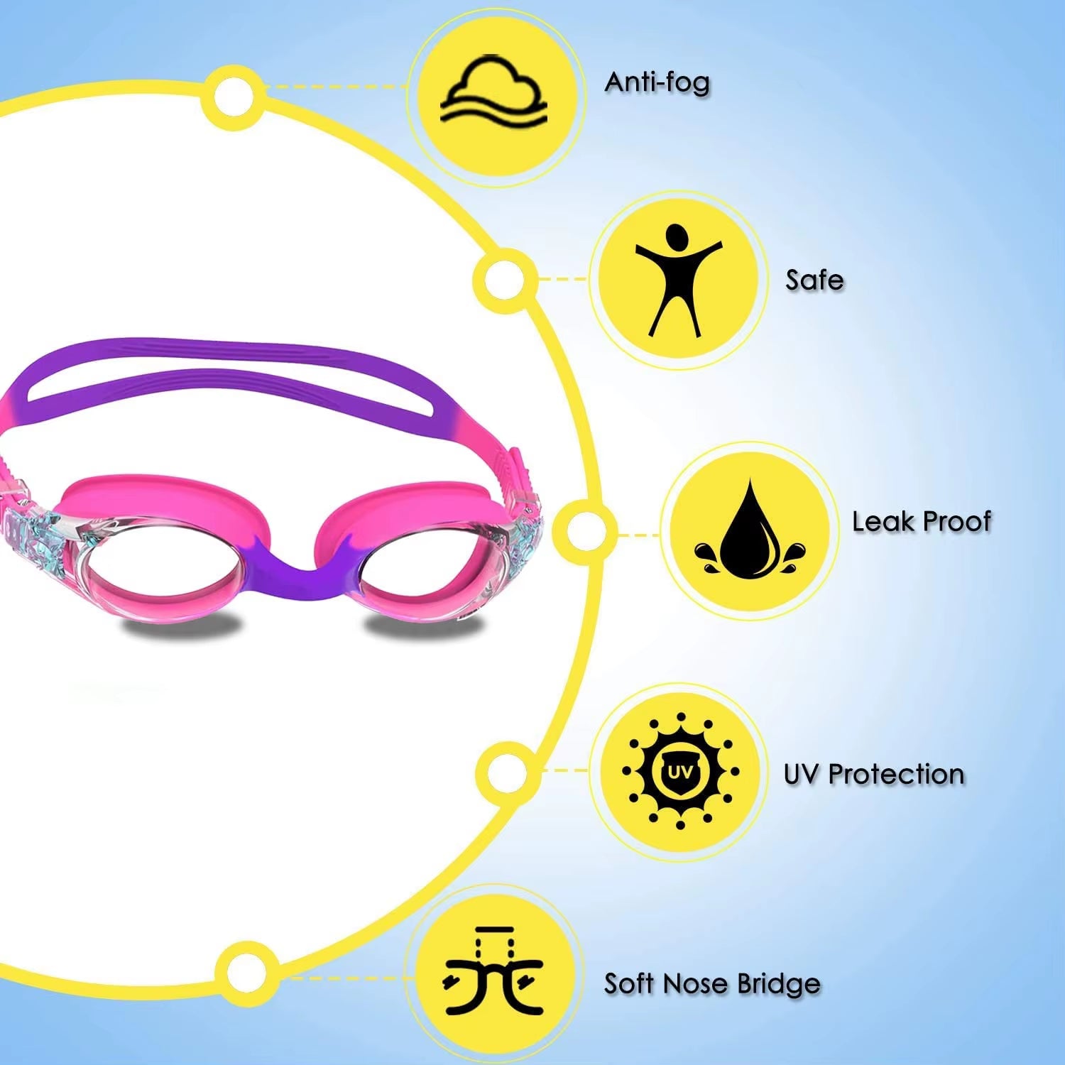 Swimming Goggles for Kids Youth Age 3-14 Years Old Anti-Fog 100% UV Protection Clear Vision No Leaking Quick Adjustable Strap
