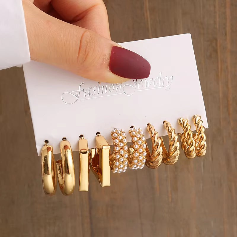 Gold Vintage Pearl Earrings Set for Women
