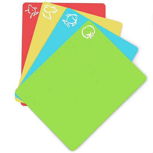 Flexible Plastic Non-Slip Chopping Block - Cutting Board - Cutting Mats with Food Icons Kitchen Tools (Set of 4) 15"X 12"