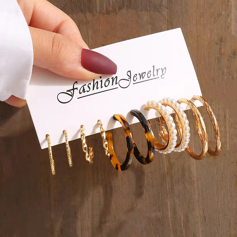 Gold Vintage Pearl Earrings Set for Women