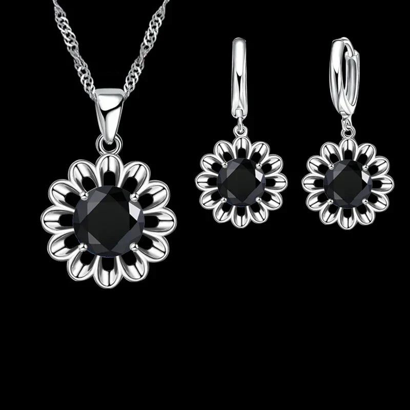 Elegant 925 Sterling Silver Wedding Jewelry Set – Necklace & Hoop Earrings
