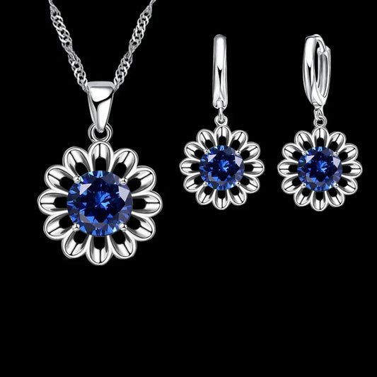 Elegant 925 Sterling Silver Wedding Jewelry Set – Necklace & Hoop Earrings