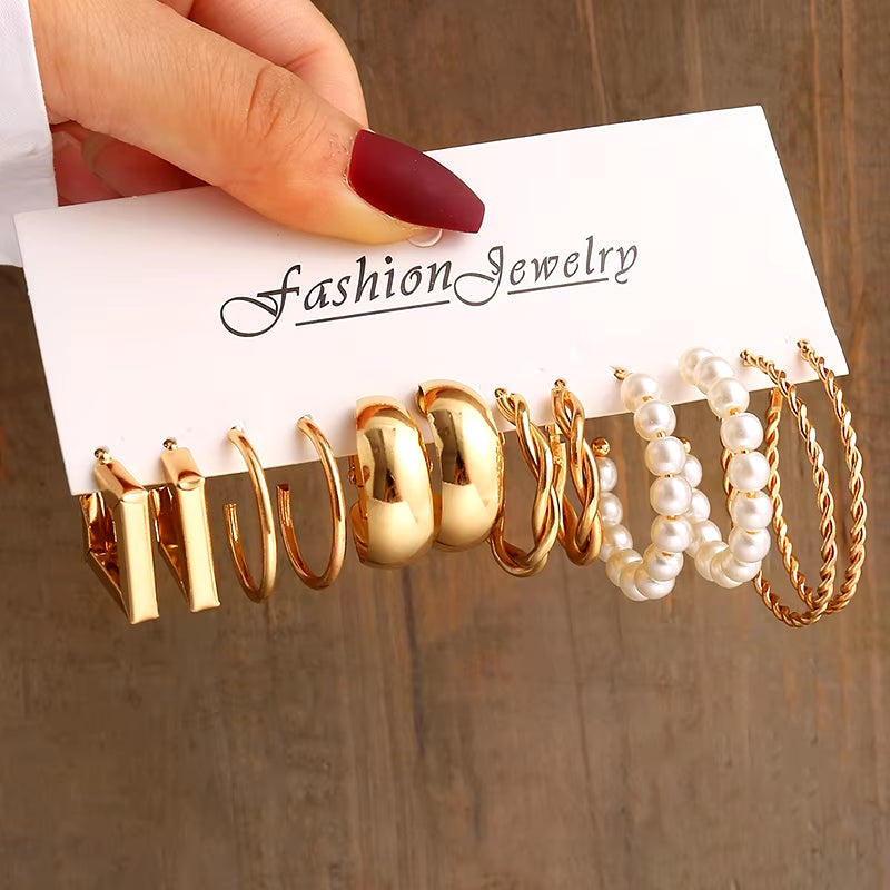 Gold Vintage Pearl Earrings Set for Women