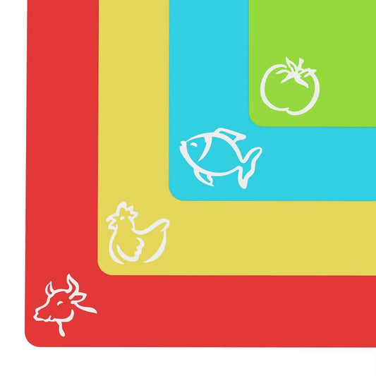 Flexible Plastic Non-Slip Chopping Block - Cutting Board - Cutting Mats with Food Icons Kitchen Tools (Set of 4) 15"X 12"