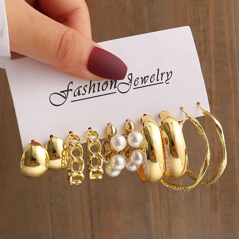 Gold Vintage Pearl Earrings Set for Women