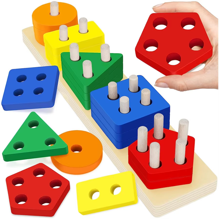 Montessori Wooden Sorting Stacking Toys Puzzle for Toddlers and Kids Preschool Fine Motor Skill Toy for 1 Years