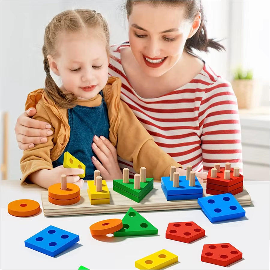 Montessori Wooden Sorting Stacking Toys Puzzle for Toddlers and Kids Preschool Fine Motor Skill Toy for 1 Years