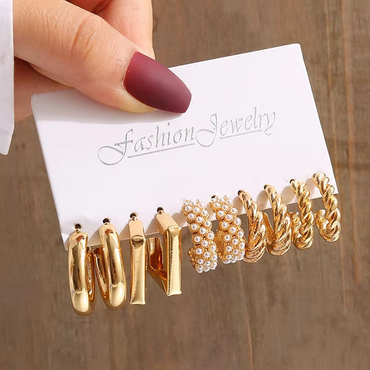 Gold Vintage Pearl Earrings Set for Women